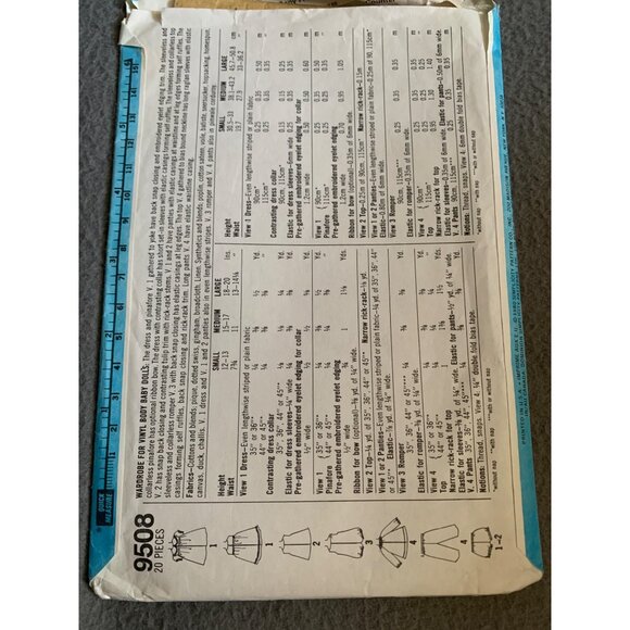 Simplicity 9508 Vintage Doll Dress Pattern Medium Size 15"-17" Doll 1980 - Picture 2 of 2